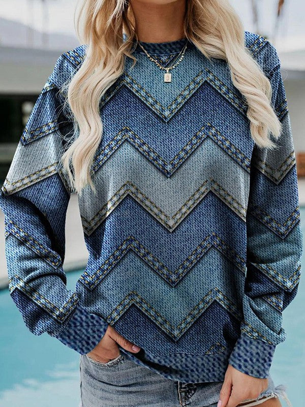 Womens Sweater Modern Geometric Pattern Round Neck - BritishMode