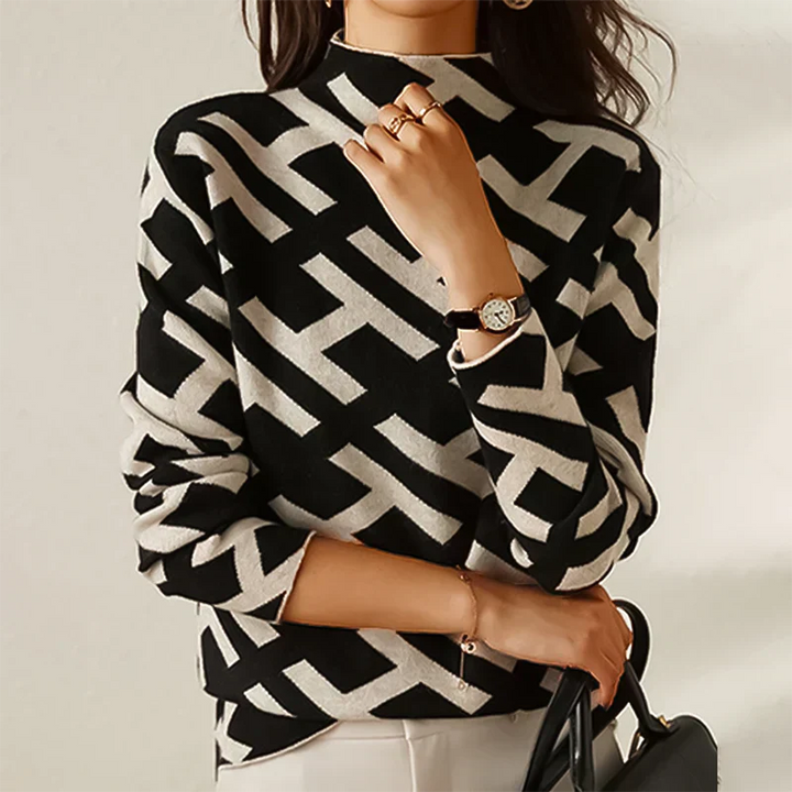Womens Sweater Wool Blend Cozy Fit Geometric Pattern - BritishMode