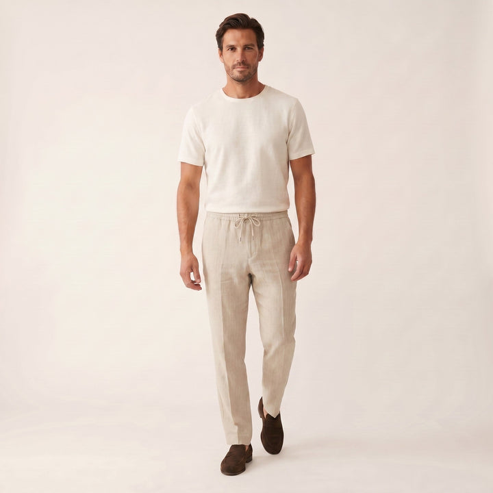 Adrien | Men's Linen Drawstring Trousers - view 4