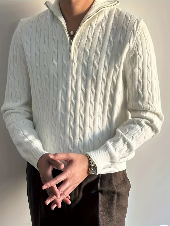 Mens Knit Sweater with Zip Neck Cozy Fit