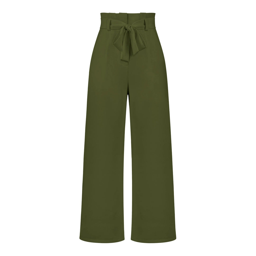 Womens High-Waisted Trousers with Tie Waist Relaxed Fit