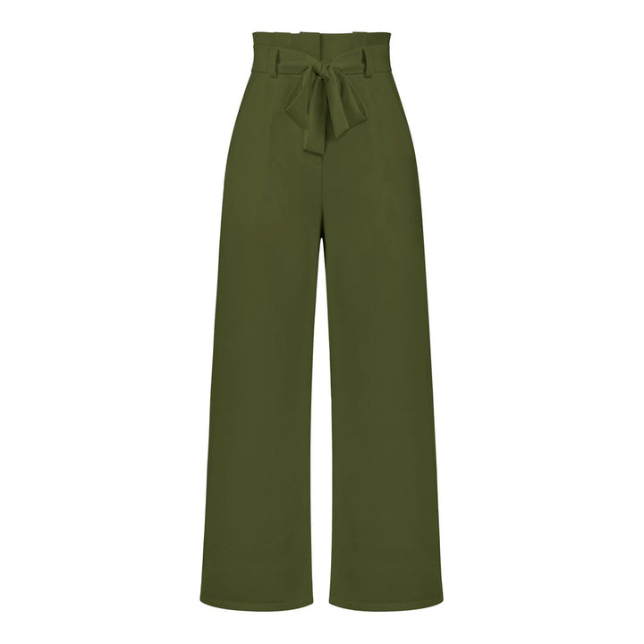 Womens High-Waisted Trousers with Tie Waist Relaxed Fit