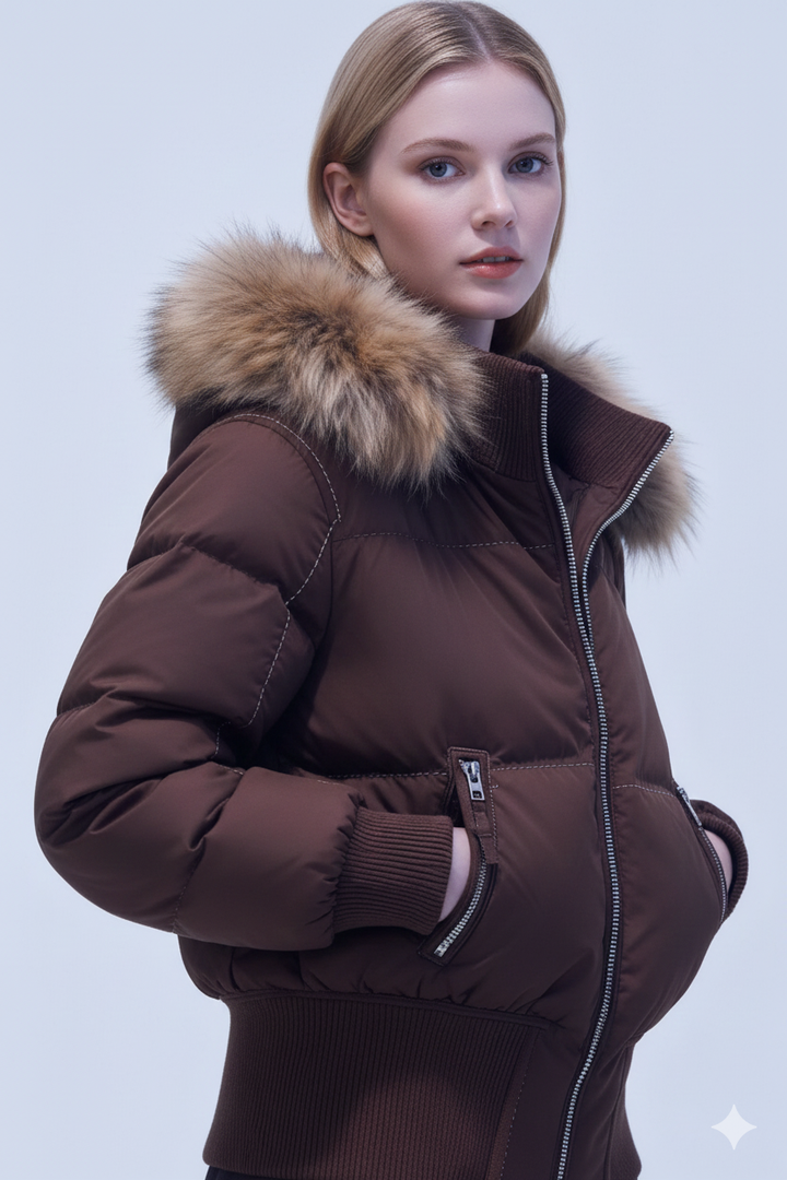 Womens Puffer Jacket with Faux Fur Hood Insulated Fit