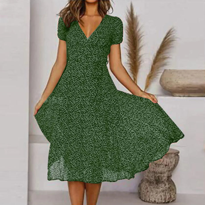 Womens Midi Dress Floral V-Neck Short Sleeve - BritishMode