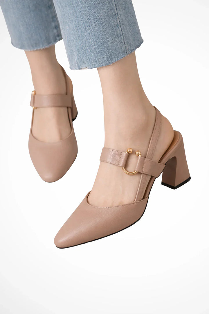 Womens Mary Jane Slingback Shoes with Block Heel