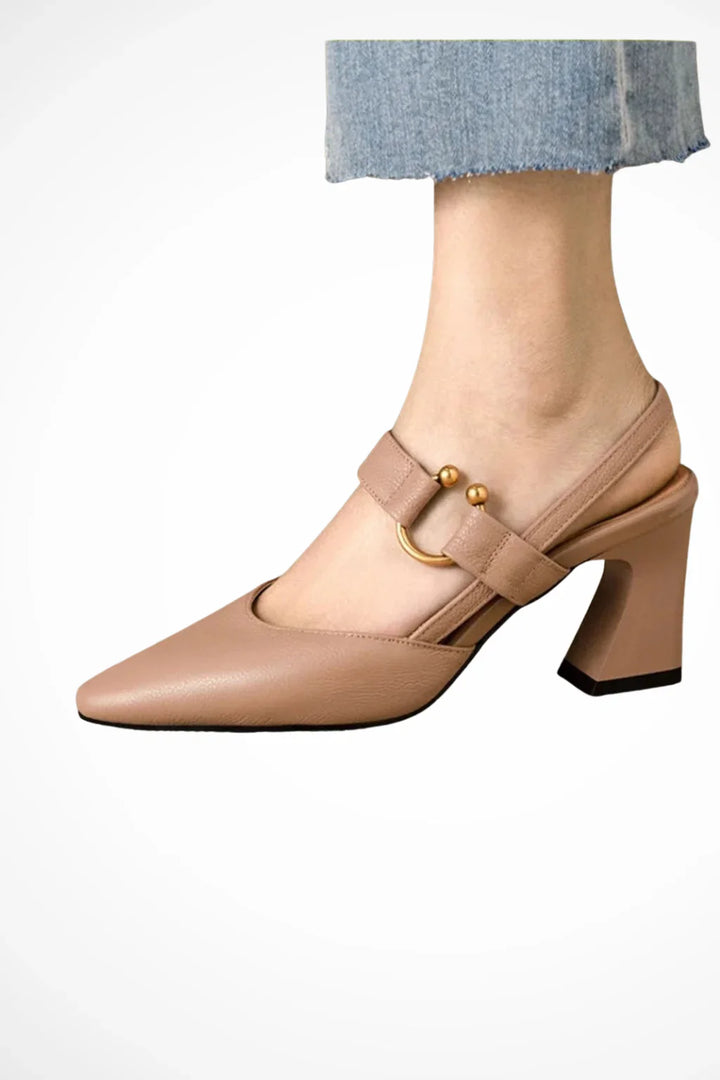 Womens Mary Jane Slingback Shoes with Block Heel