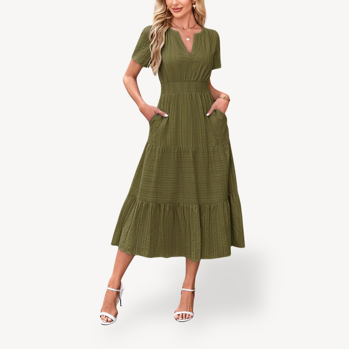 Womens Tiered Midi Dress Relaxed Fit