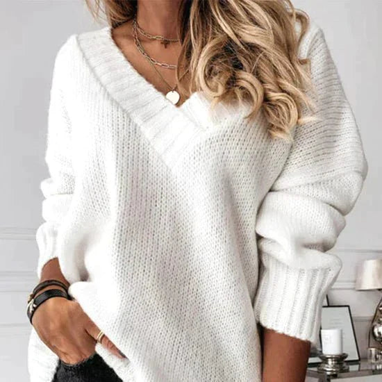 Womens V-Neck Pullover Sweater Relaxed Fit