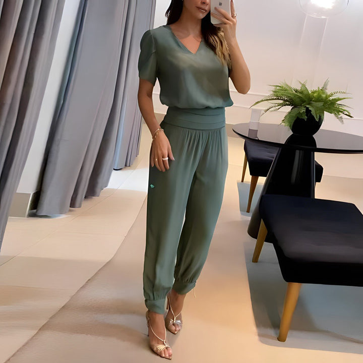 Womens V-Neck Outfit Floral Pattern Relaxed Fit