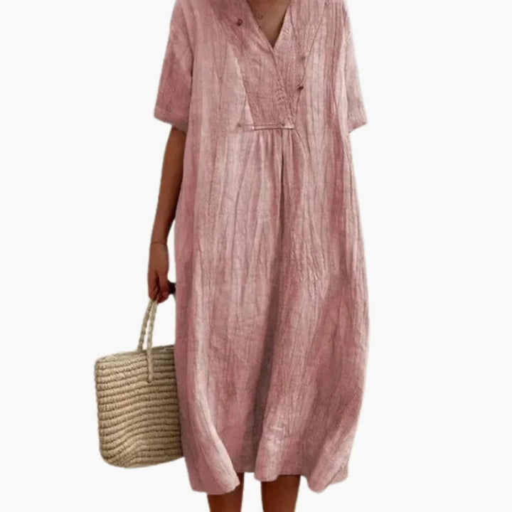 Womens Midi Dress V-Neck Short Sleeve Beach Style