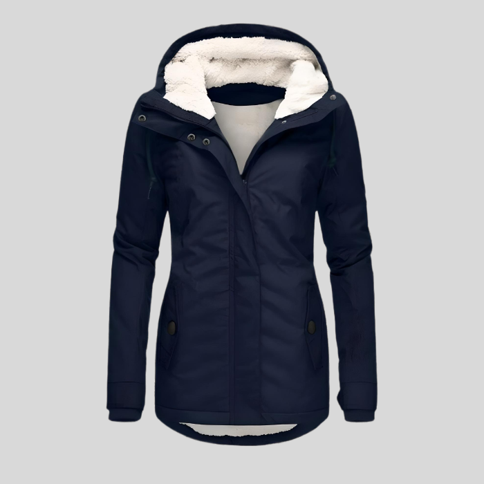 Womens Waterproof Hooded Jacket with Fleece Lining Extended Hem