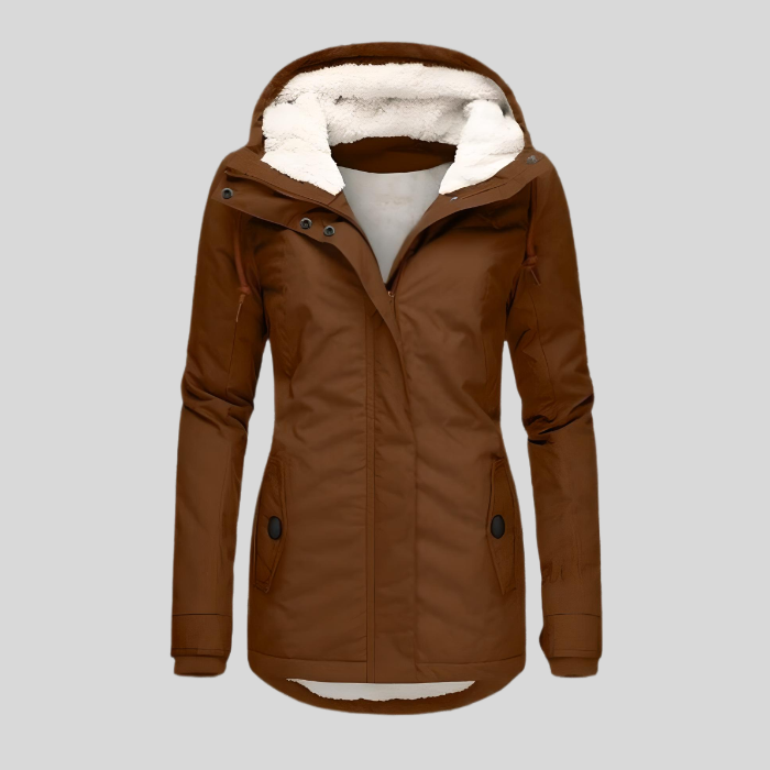 Womens Waterproof Hooded Jacket with Fleece Lining Extended Hem