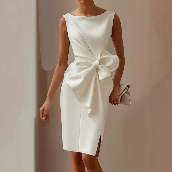 Womens Oversized Sleeveless Midi Dress with Bow Detail
