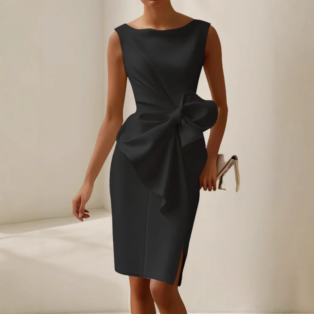Womens Oversized Sleeveless Midi Dress with Bow Detail