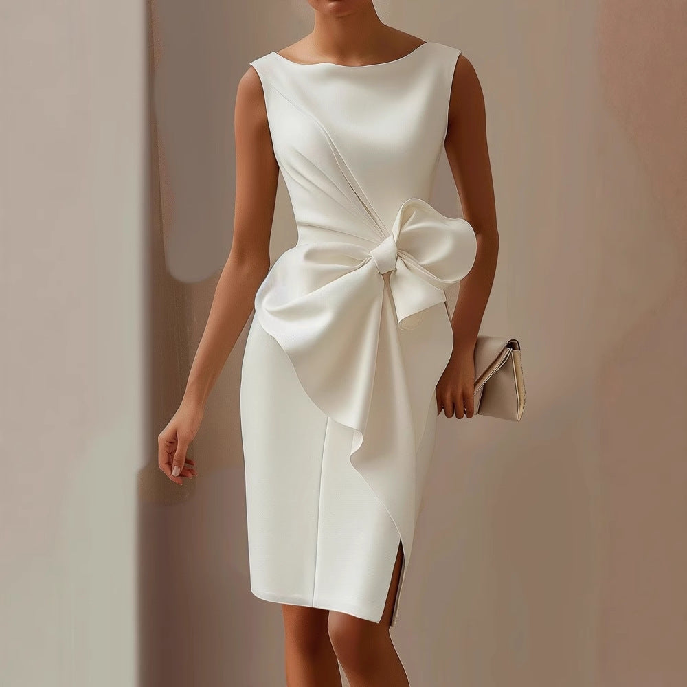Womens Oversized Sleeveless Midi Dress with Bow Detail