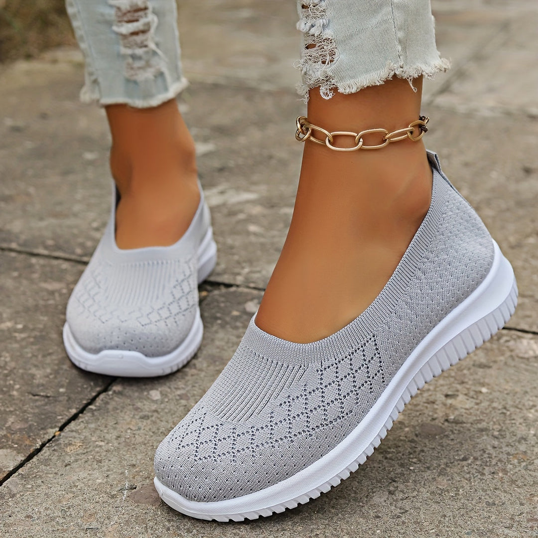 Womens Orthopaedic Slip-On Trainers Knit Arch Support - BritishMode