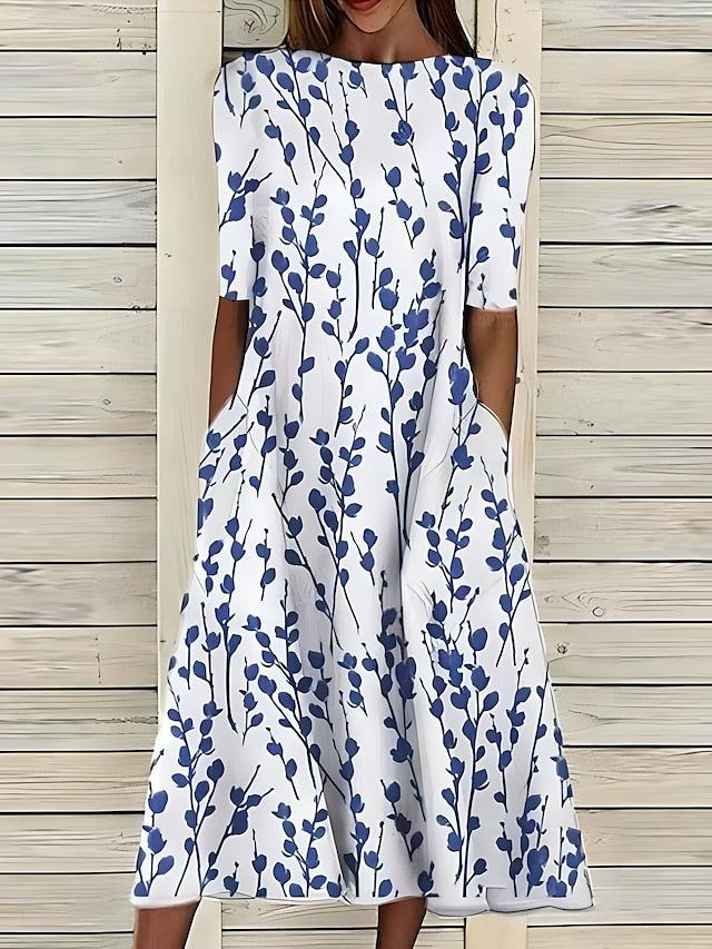 Womens A-Line Midi Dress Relaxed Fit - BritishMode