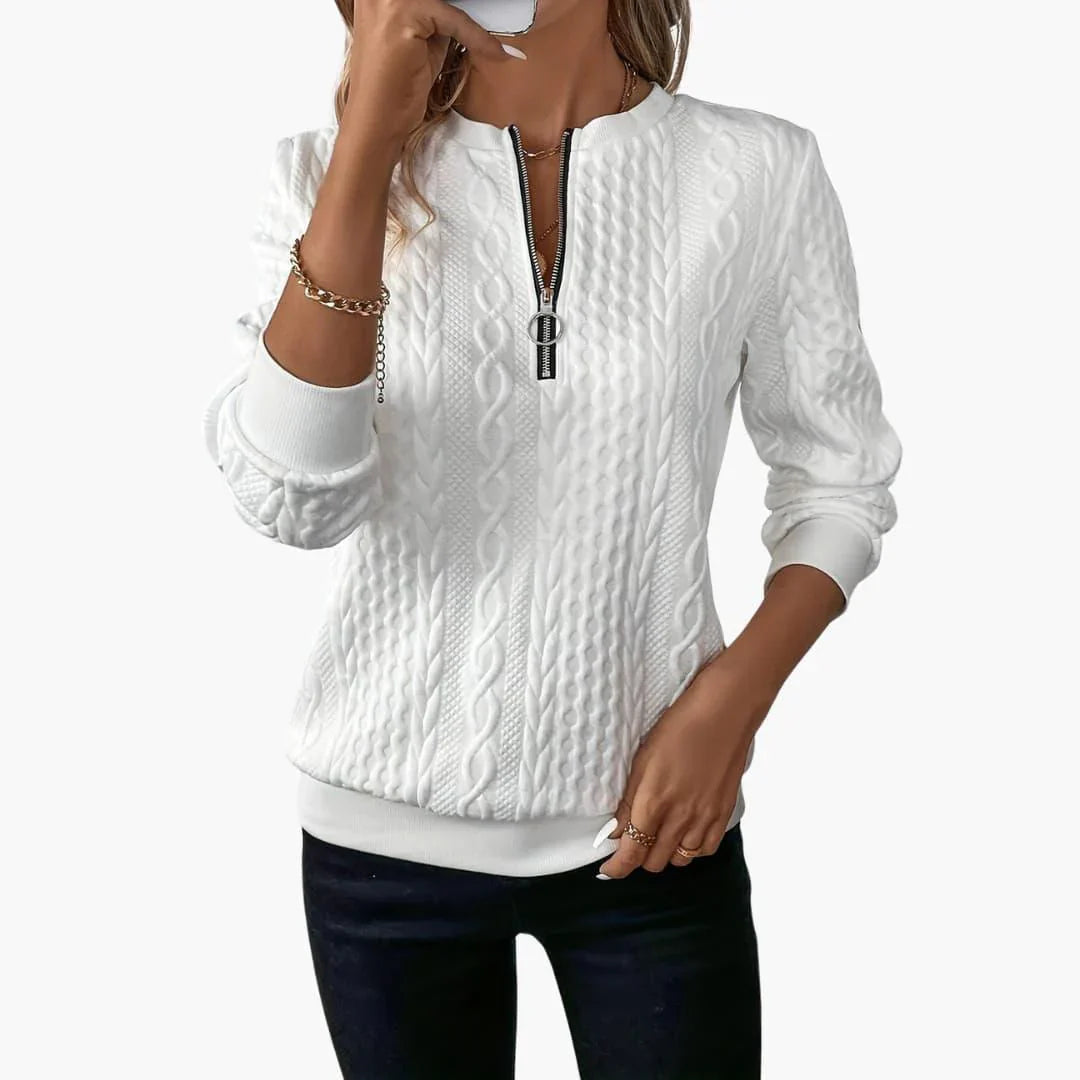 Womens Cable Knit Zip-Front Jumper Long Sleeve - BritishMode