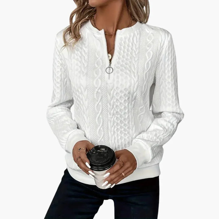 Womens Cable Knit Zip-Front Jumper Long Sleeve