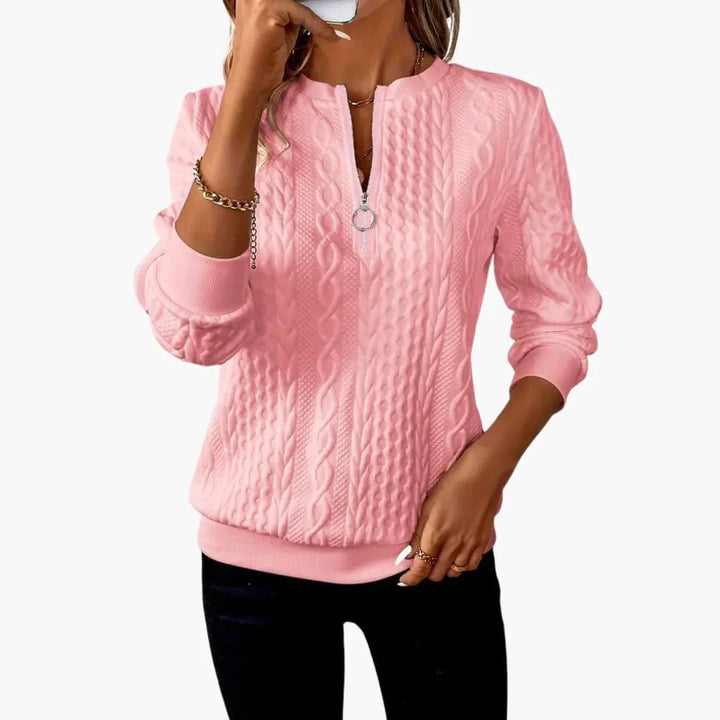 Womens Cable Knit Zip-Front Jumper Long Sleeve