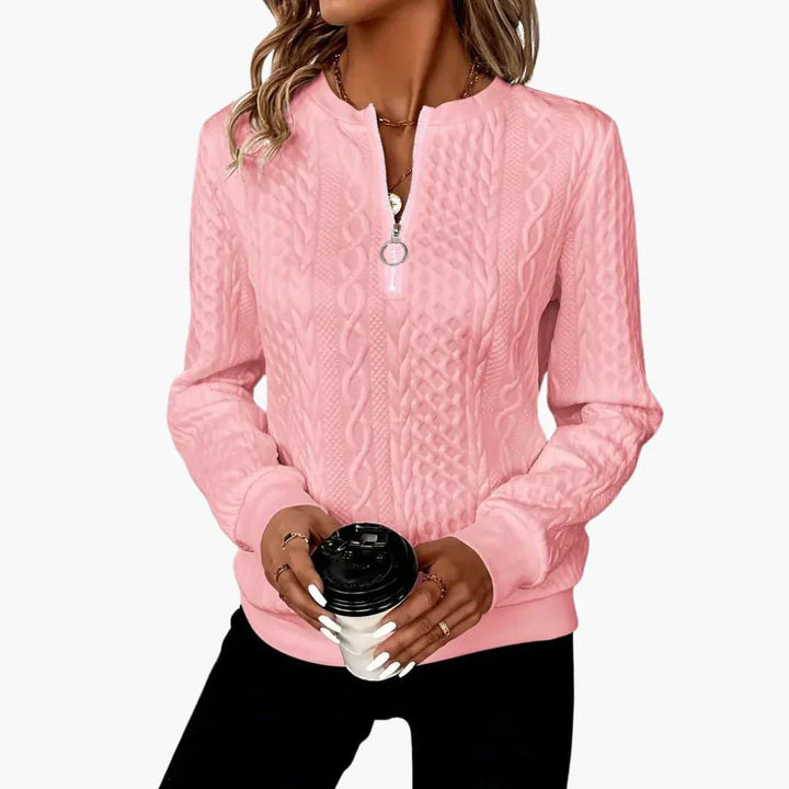 Womens Cable Knit Zip-Front Jumper Long Sleeve