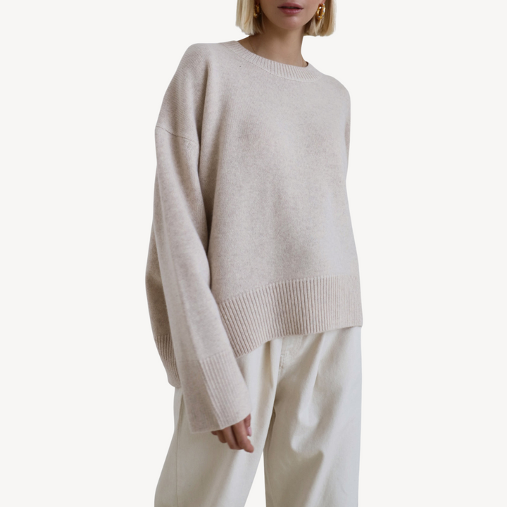 Womens Oversized Wool Blend Knit Sweater Crew Neck