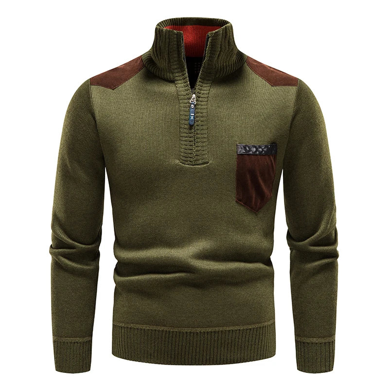 Unisex Cable Knit Zip Sweater Classic Fit