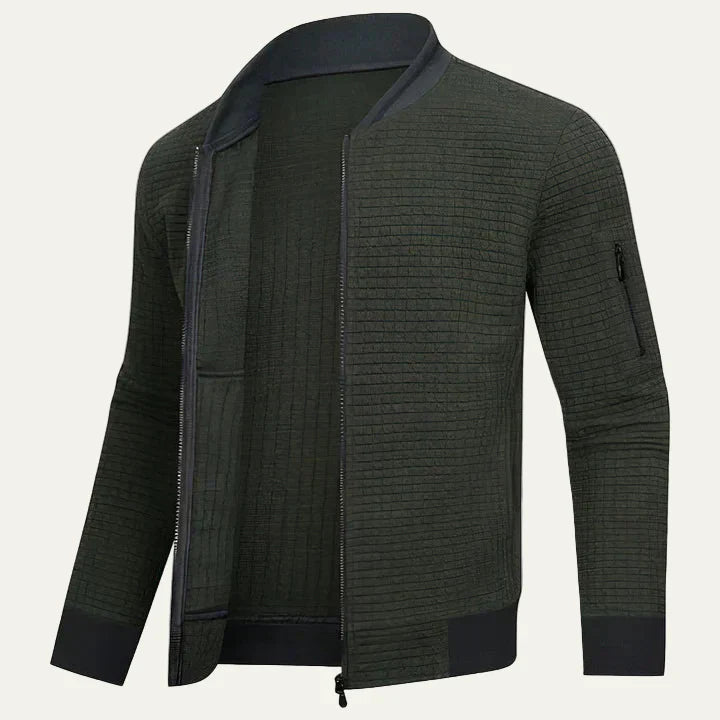 Mens Quilted Bomber Jacket Textured Zip Closure - BritishMode