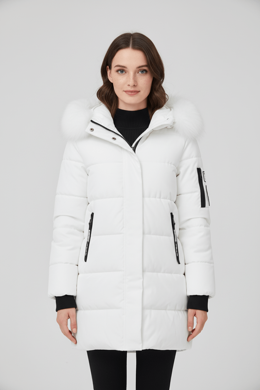 Womens Padded Down Parka Coat with Faux Fur Hood Warm - BritishMode