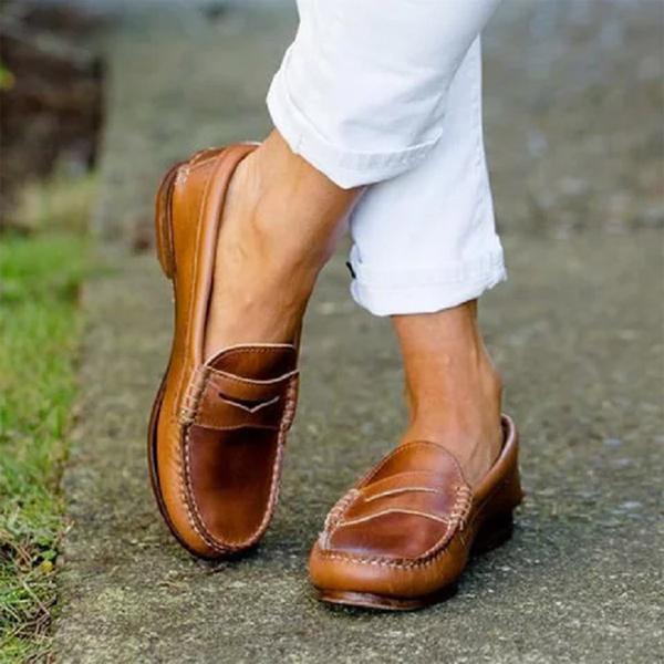 Womens Moccasin Slip-On Leather Classic Style - BritishMode