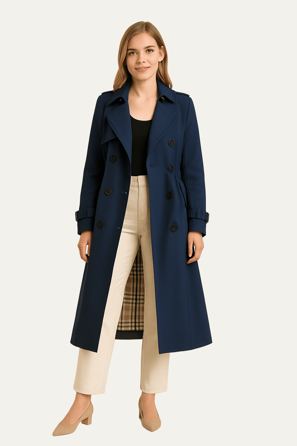 Womens Long Trench Coat Double Breasted Classic Fit - BritishMode