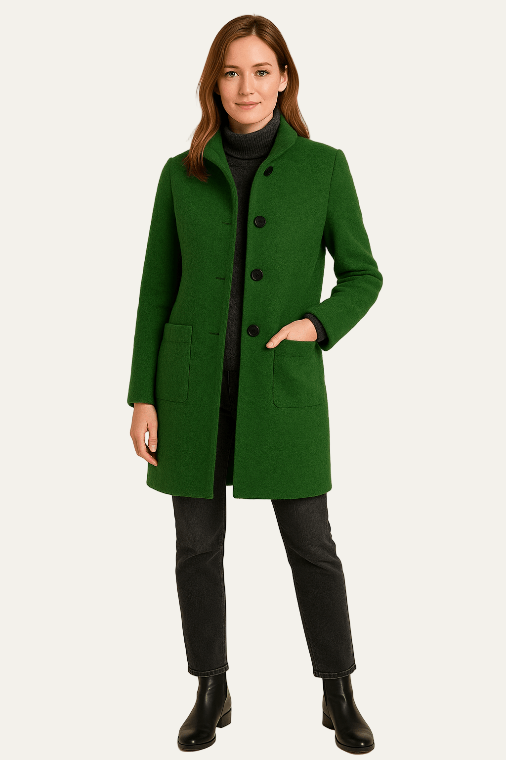 Womens Coat Stand Collar Single Breasted