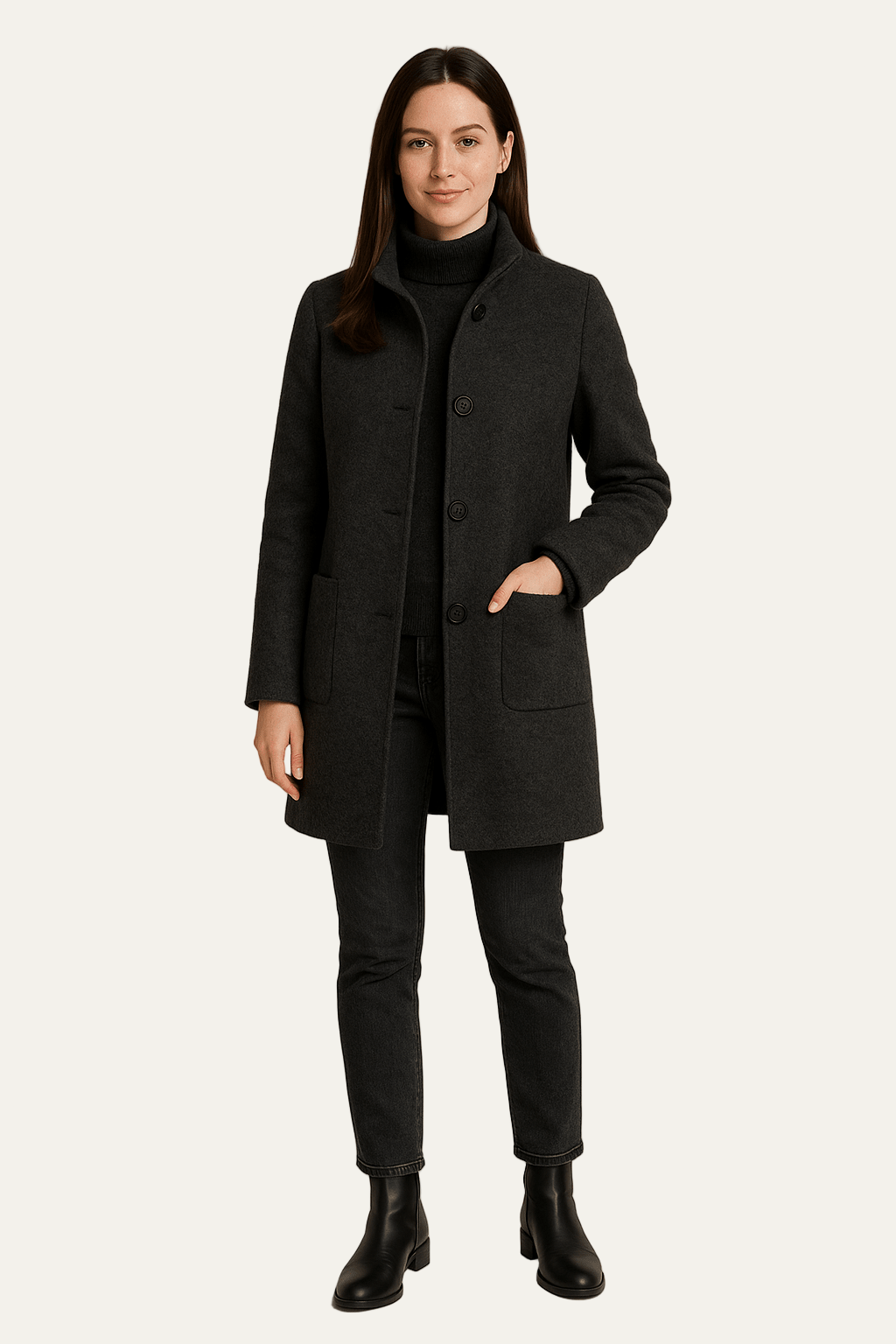 Womens Coat Stand Collar Single Breasted - BritishMode