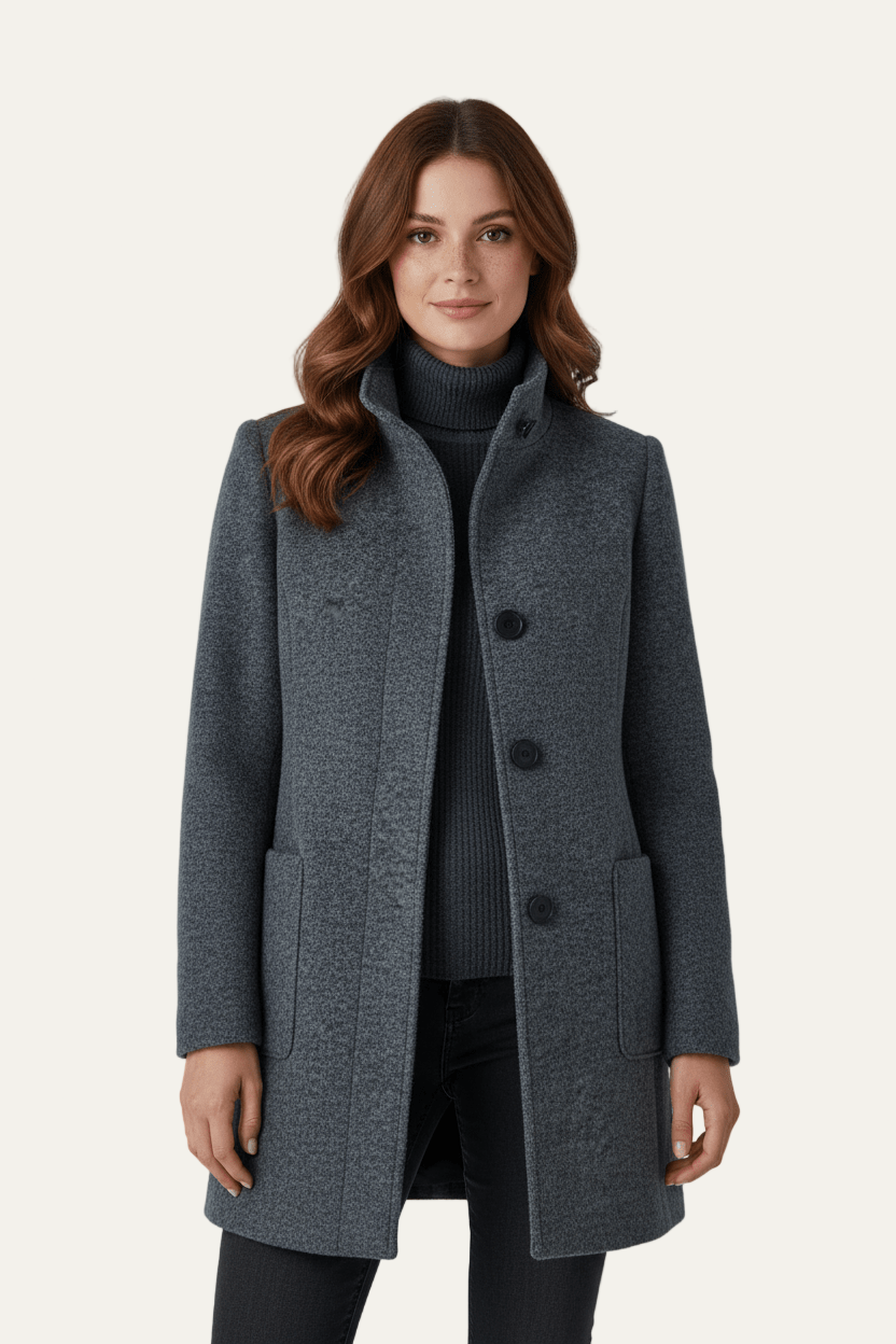 Womens Long A-Line Coat with Hood and Buttons - BritishMode