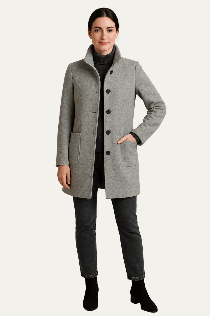 Womens Coat Stand Collar Single Breasted