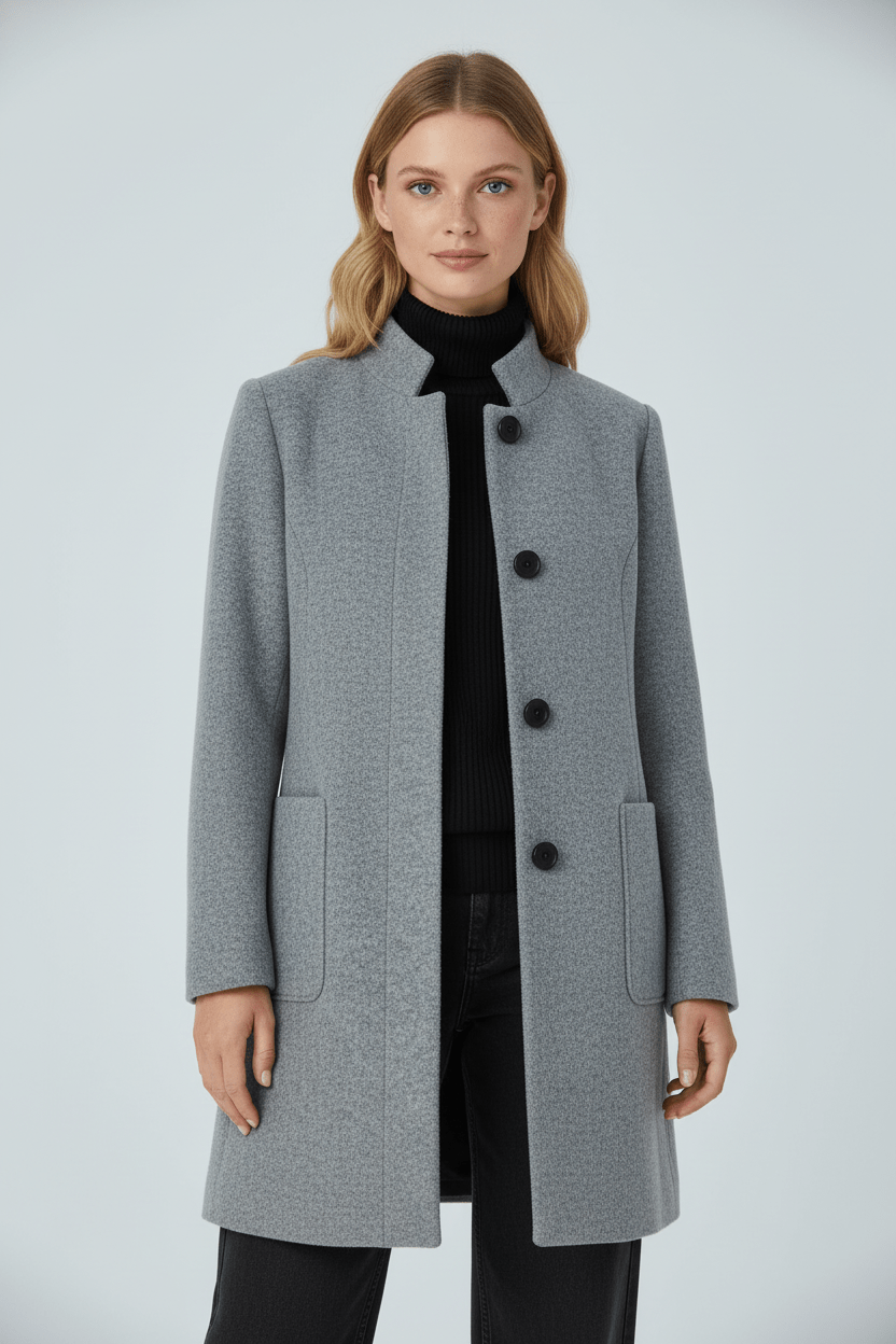 Mens Wool Blend Winter Coat Classic Crew Neck - BritishMode