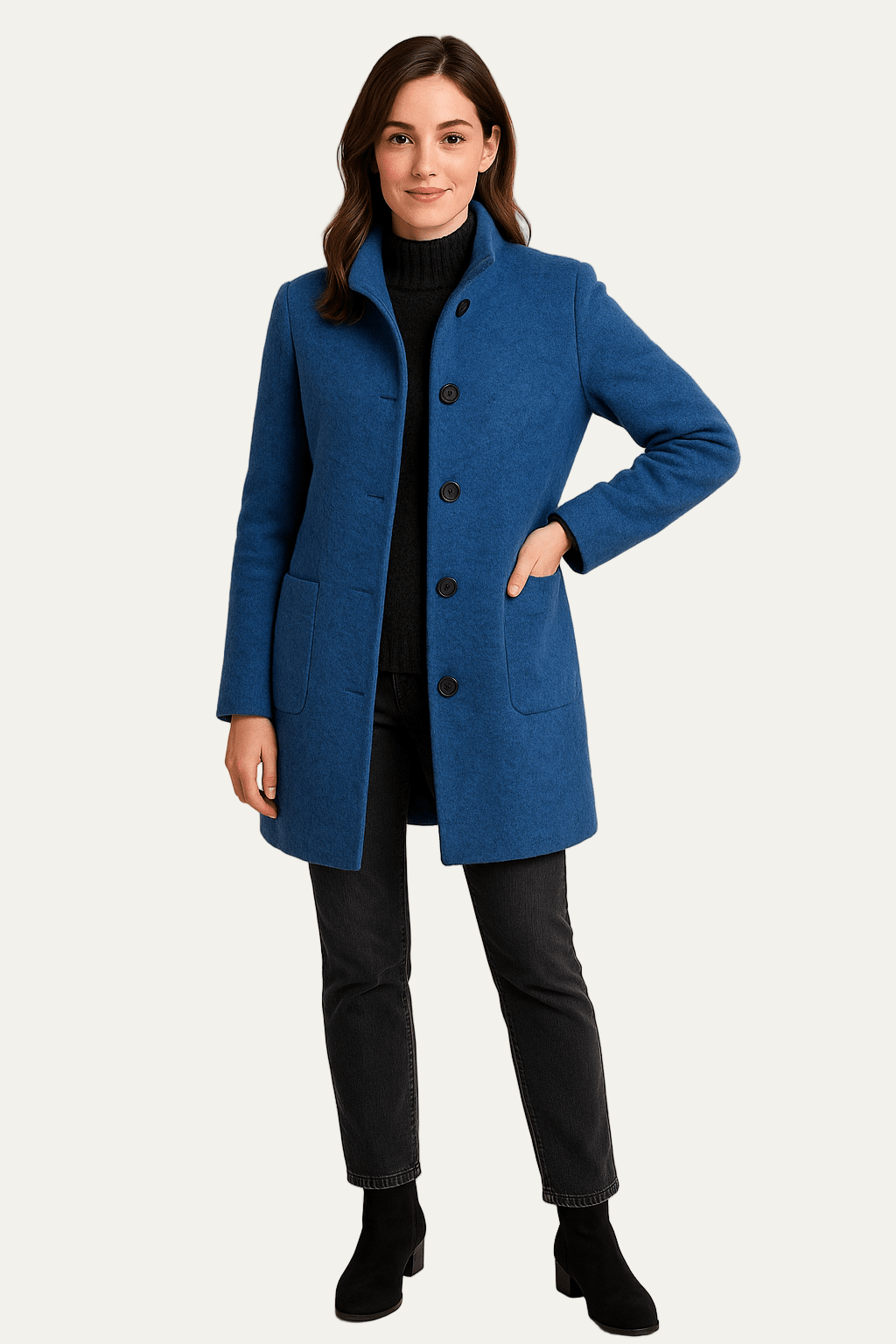 Womens Coat Stand Collar Single Breasted