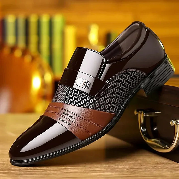 Mens Leather Formal Loafers Elegant Slip-On