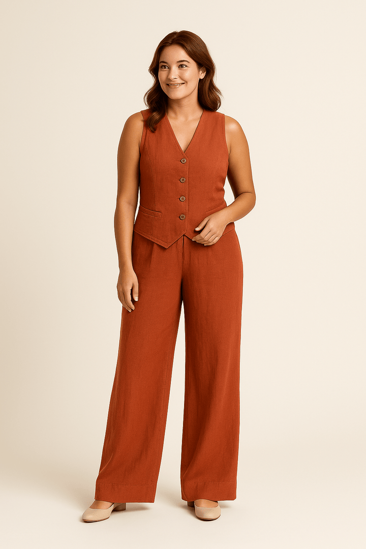 Womens Linen Vest and Wide-Leg Trousers Set