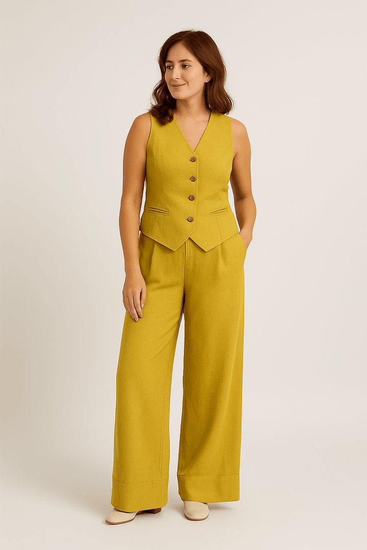 Womens Linen Vest and Wide-Leg Trousers Set