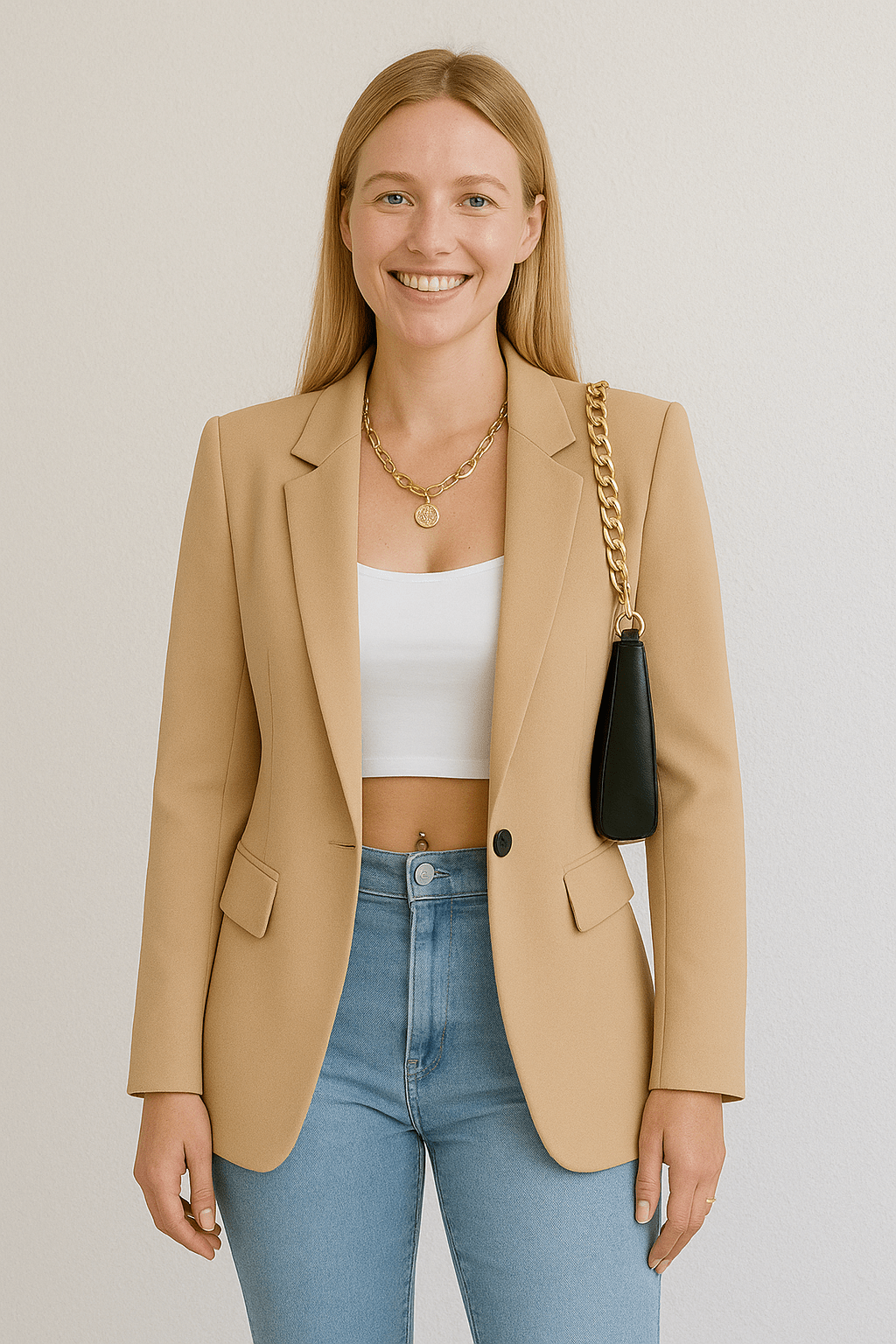 Womens Blazer One Button Slim Fit Classic Jacket