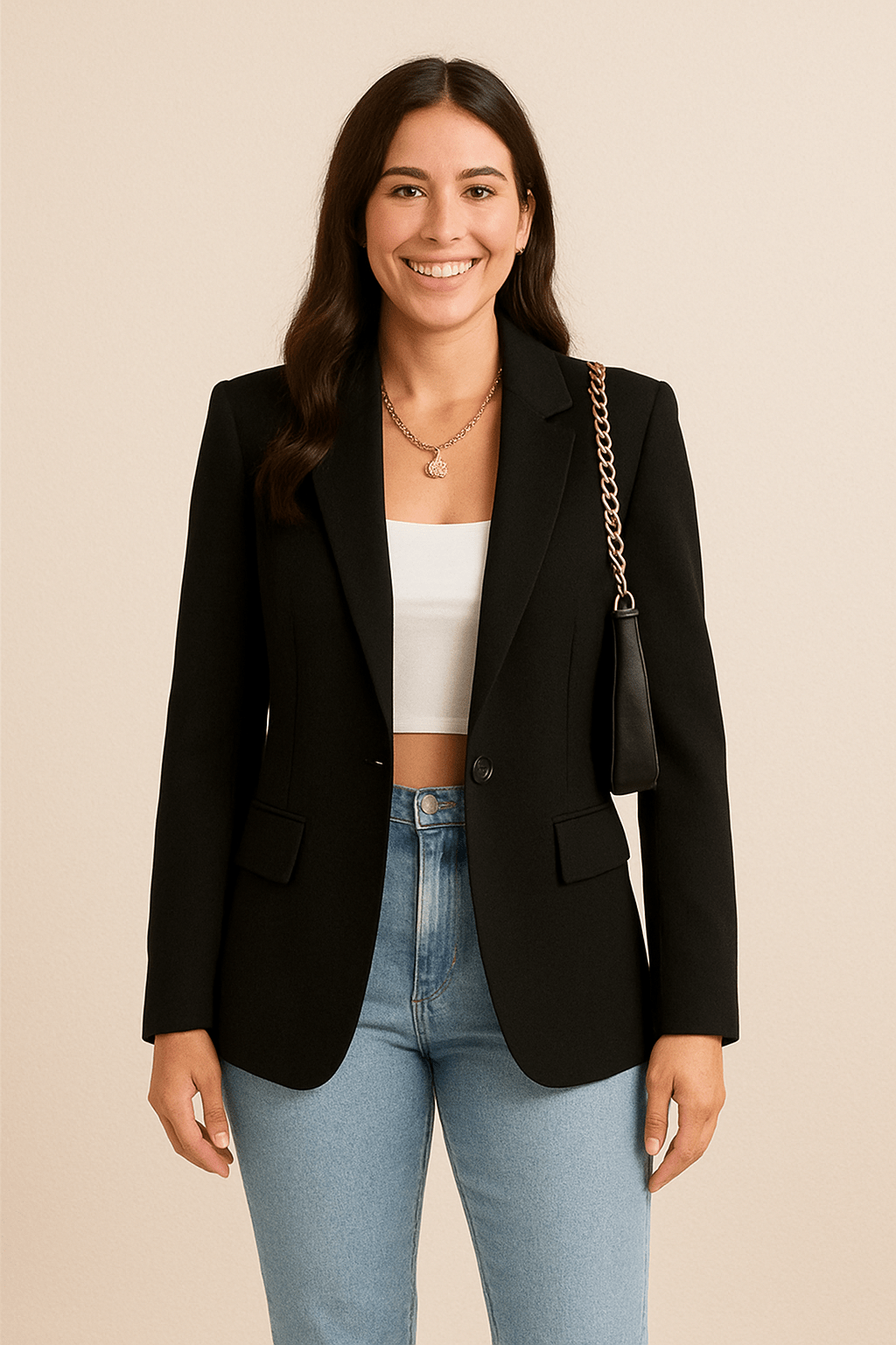 Womens Blazer One Button Slim Fit Classic Jacket