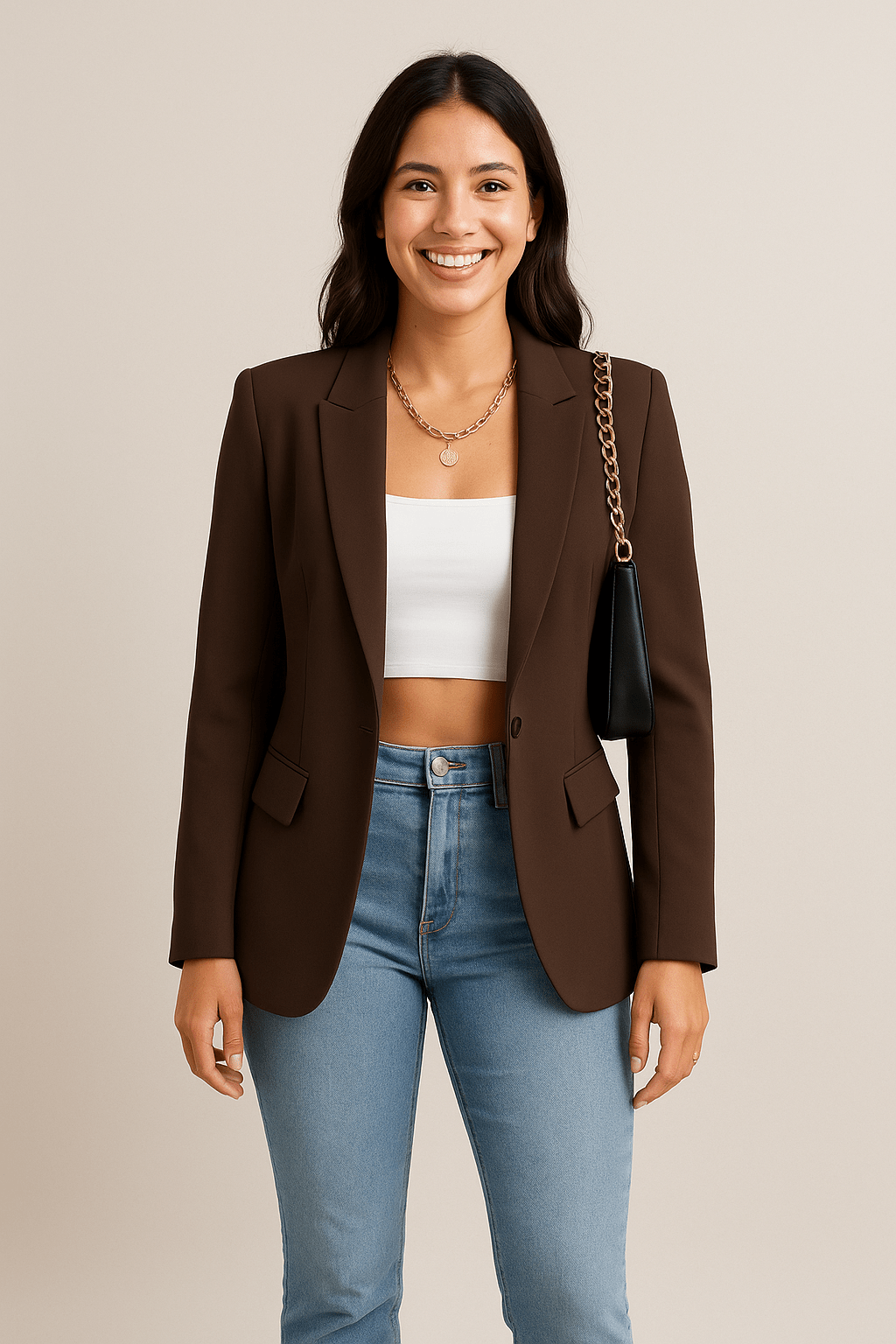 Womens Blazer One Button Slim Fit Classic Jacket