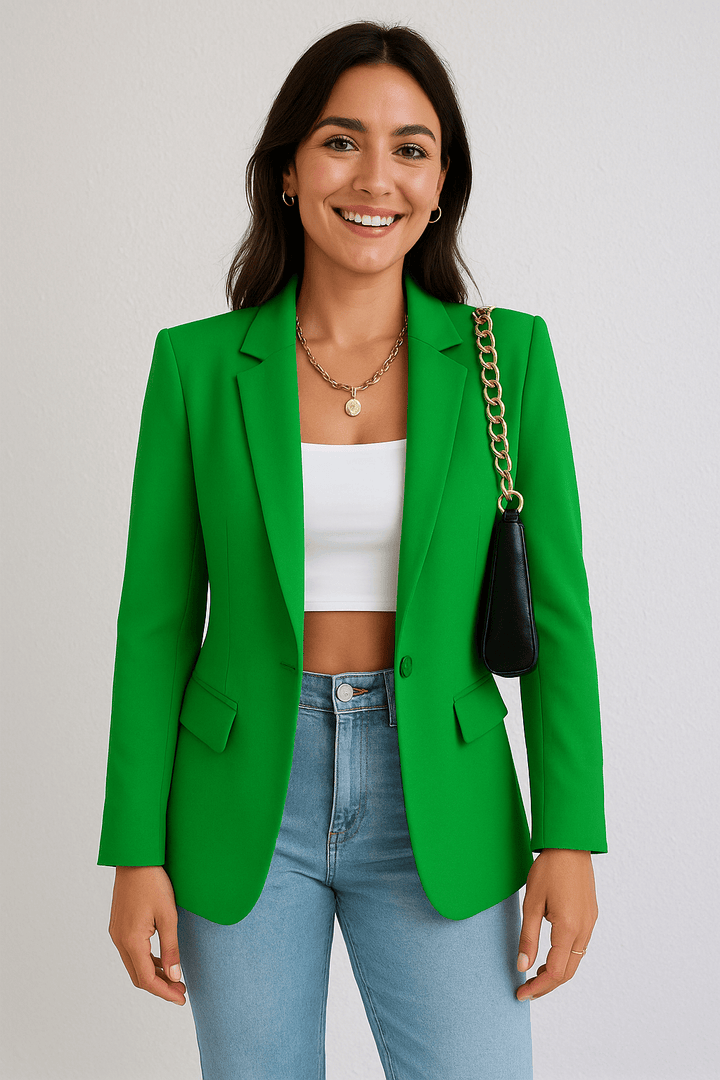 Womens Blazer One Button Slim Fit Classic Jacket - BritishMode