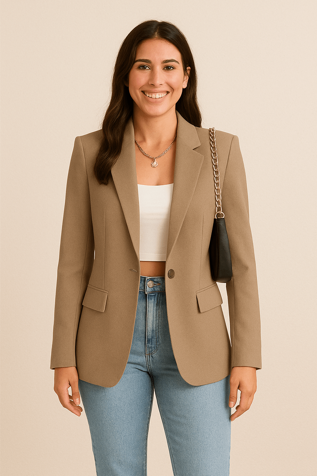 Womens Blazer One Button Slim Fit Classic Jacket