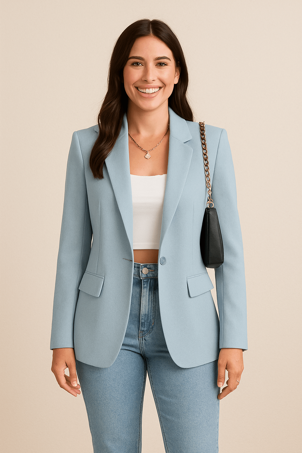 Womens Blazer One Button Slim Fit Classic Jacket
