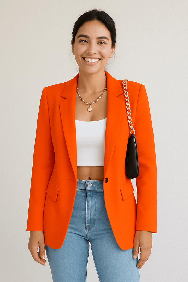 Womens Blazer One Button Slim Fit Classic Jacket