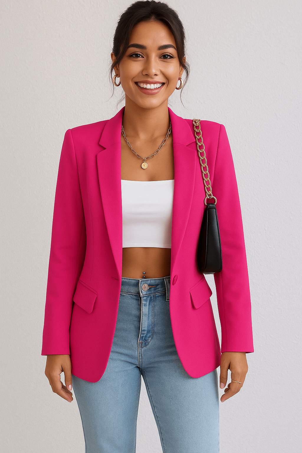 Womens Blazer One Button Slim Fit Classic Jacket