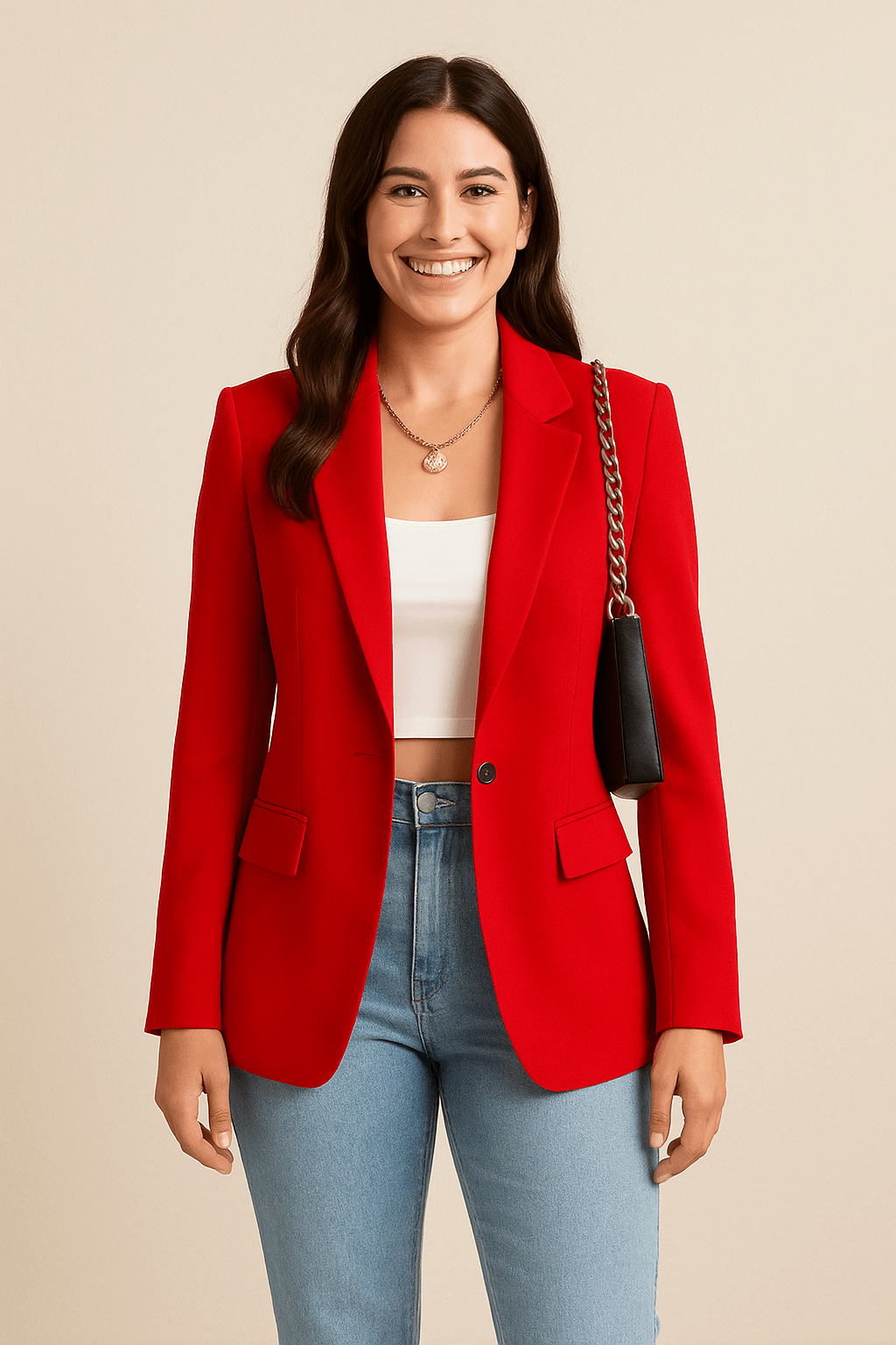 Womens Blazer One Button Slim Fit Classic Jacket