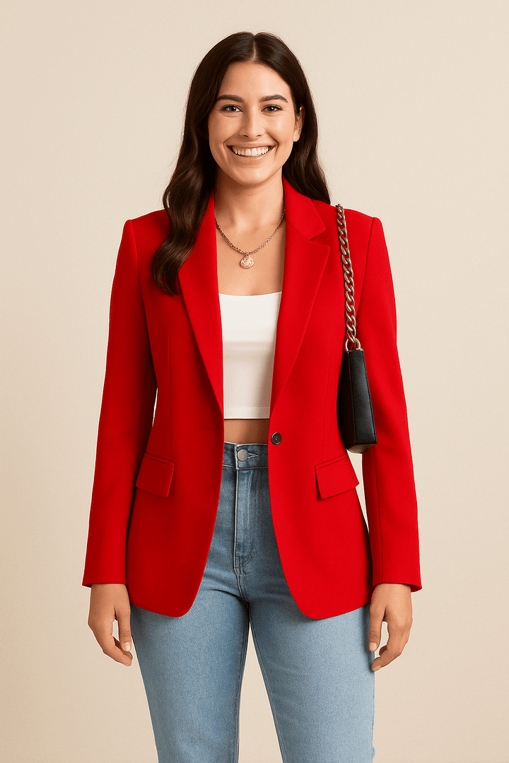Womens Blazer One Button Slim Fit Classic Jacket
